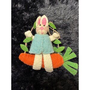 Handcrafted Felt Bunny Ornament With Carrot & Leaf Design